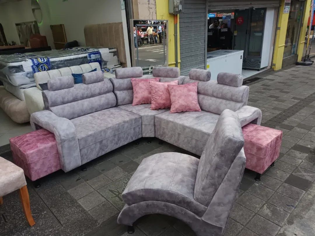 Sala esquinera en L con puff entregada en Armenia Quindío - salas modulares